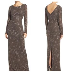 Aidan Mattox Beaded Embroidered Formal Gown Espresso Brown Long Sleeve New 4